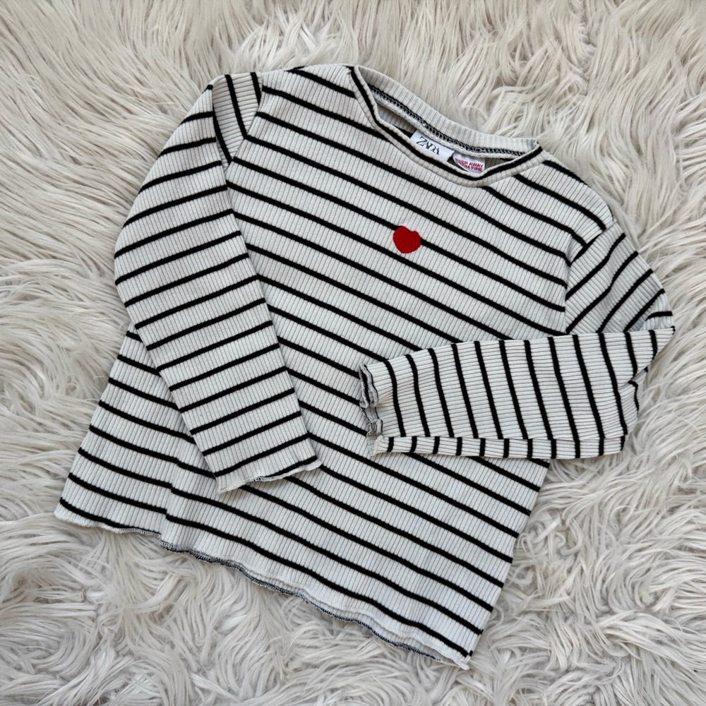 Zara Girl Black and White Striped Shirt